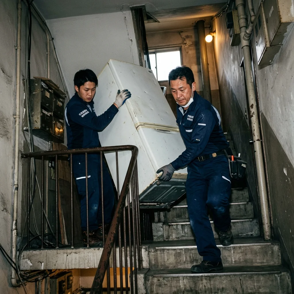【実録】階段5階からの大型家具搬出！不用品回収の現場で「階段割増し」が必要な本当の理由